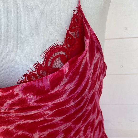 Vintage Betsey Johnson 90s 2000s Midi Animal Print silk asymmetrical red pink - Picture 13 of 16